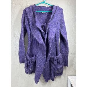 Milano Quirky Steampunk Purple Ruffle Wool Blend Cardigan Womens Size‎ Medium